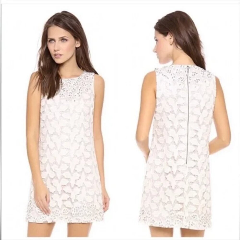 Gorgeous! Alice + Olivia Ivory & Silver Embroidered Leaf Sheath Mini Dre…